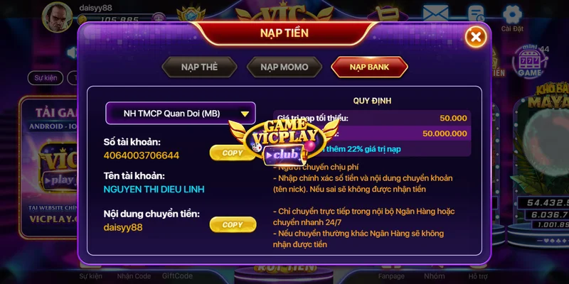 gửi tiền Vicplay